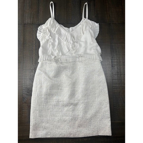 LOFT White Ruffle Detail, Party Cocktail Midi Dress Size 12 - Picture 1 of 9